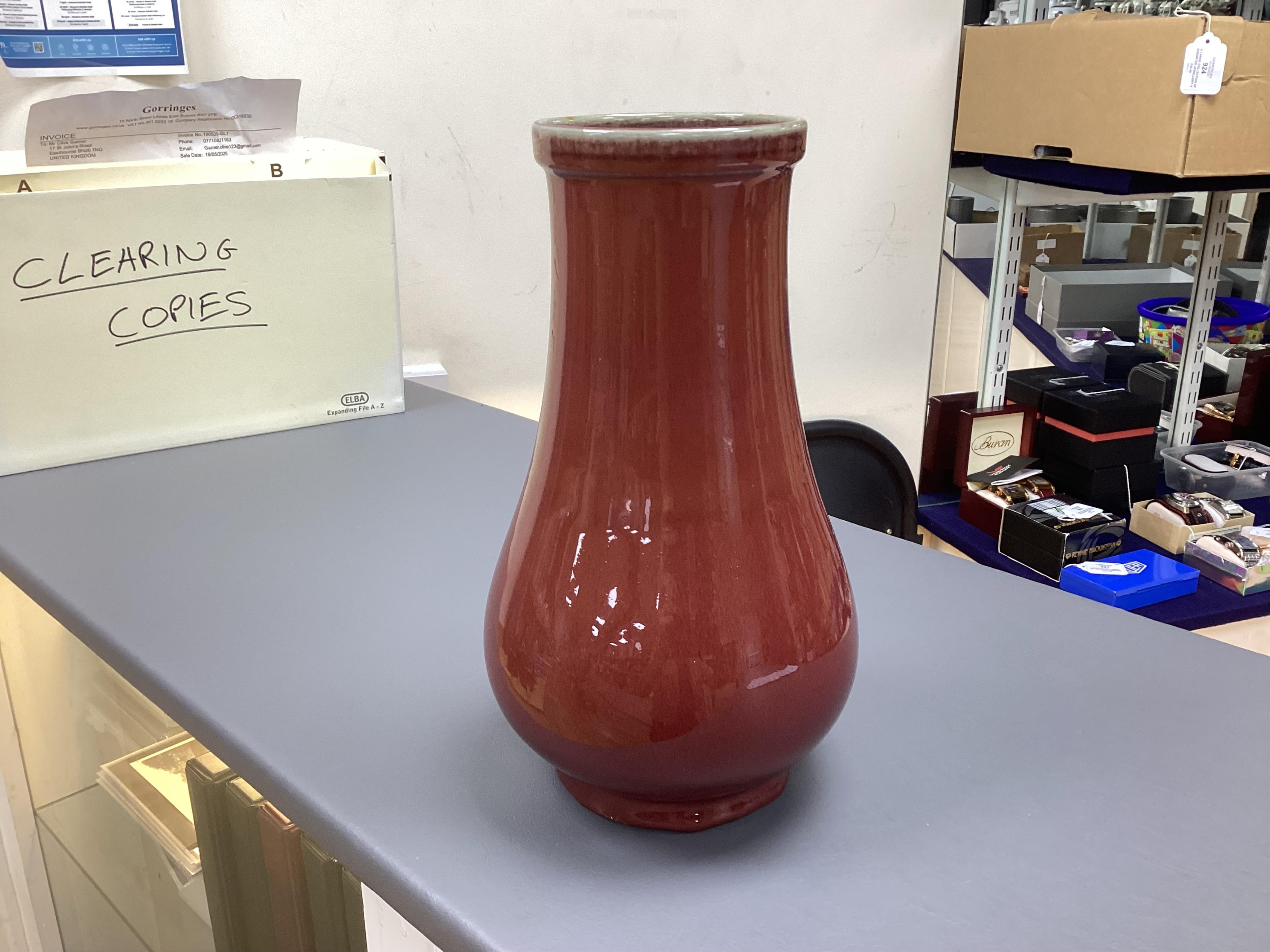 A Chinese sang de boeuf glazed vase, 29cm high